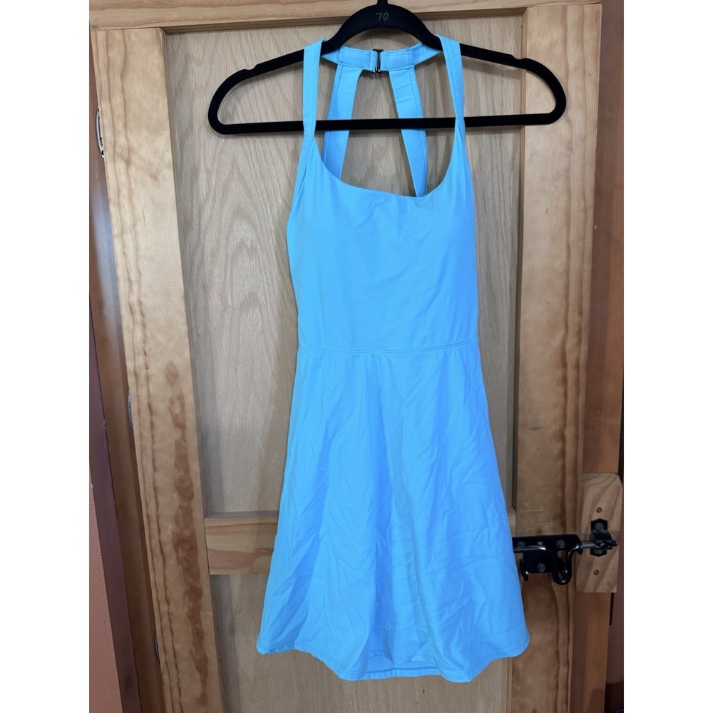 Halara Backless Racerback Twisted Flare Athletic Short Dress w/ Shorts Teal SM
